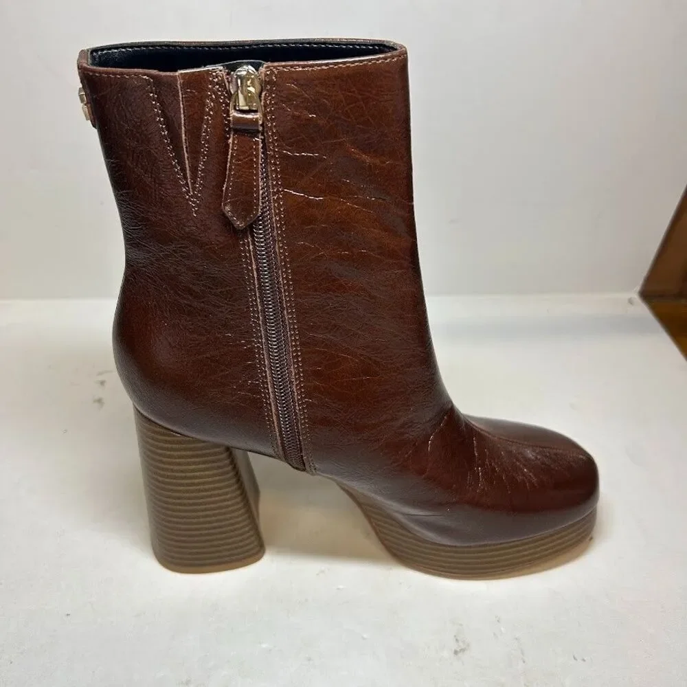 Guess Womens 7.5 M Medium Brown Leather Danca Platform Ankle Boots NIB RZ9